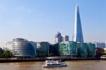 City Hall, The Shard serviced offices and the River Thames in London.