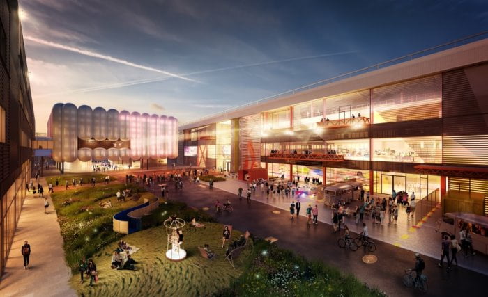 commercial property in London Here East at night