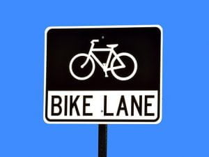 bike lane sign - cycling to offices in London